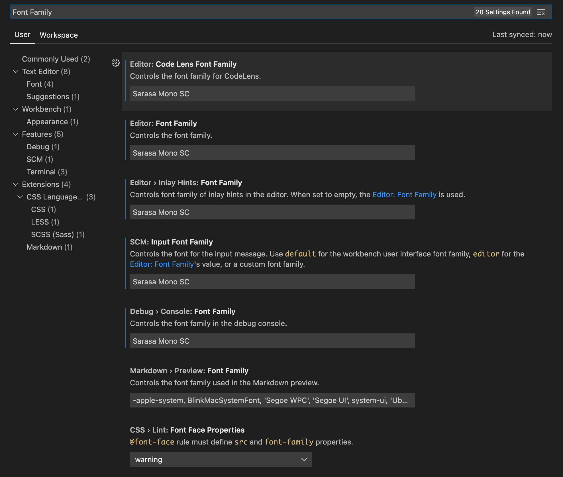 VS Code Settings Font Family